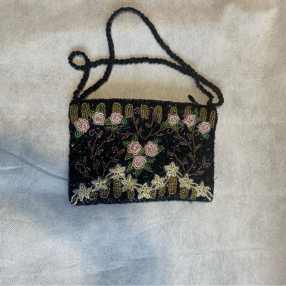 Floral Beaded Evening Bag with Rose and Star Embellishments